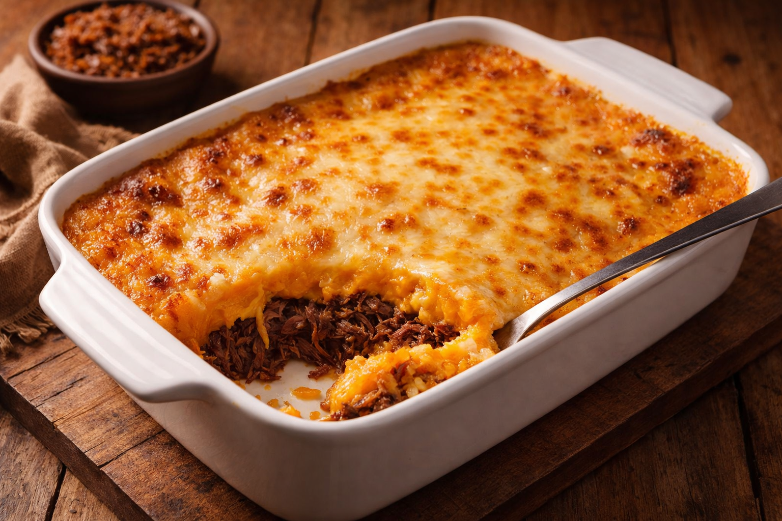 Escondidinho de Carne Seca com Purê de Abóbora