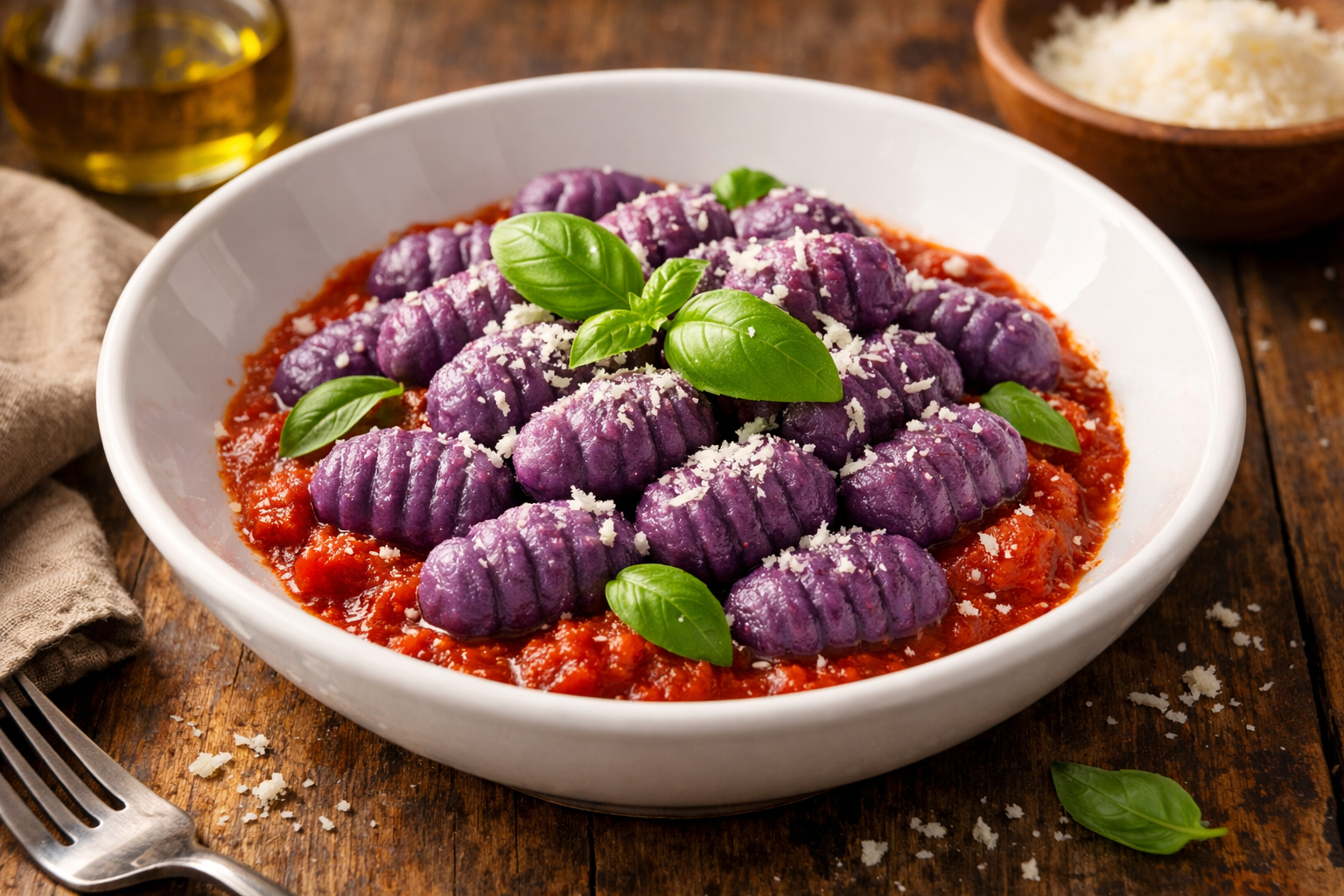 Nhoque de Batata Doce Roxa ao Sugo