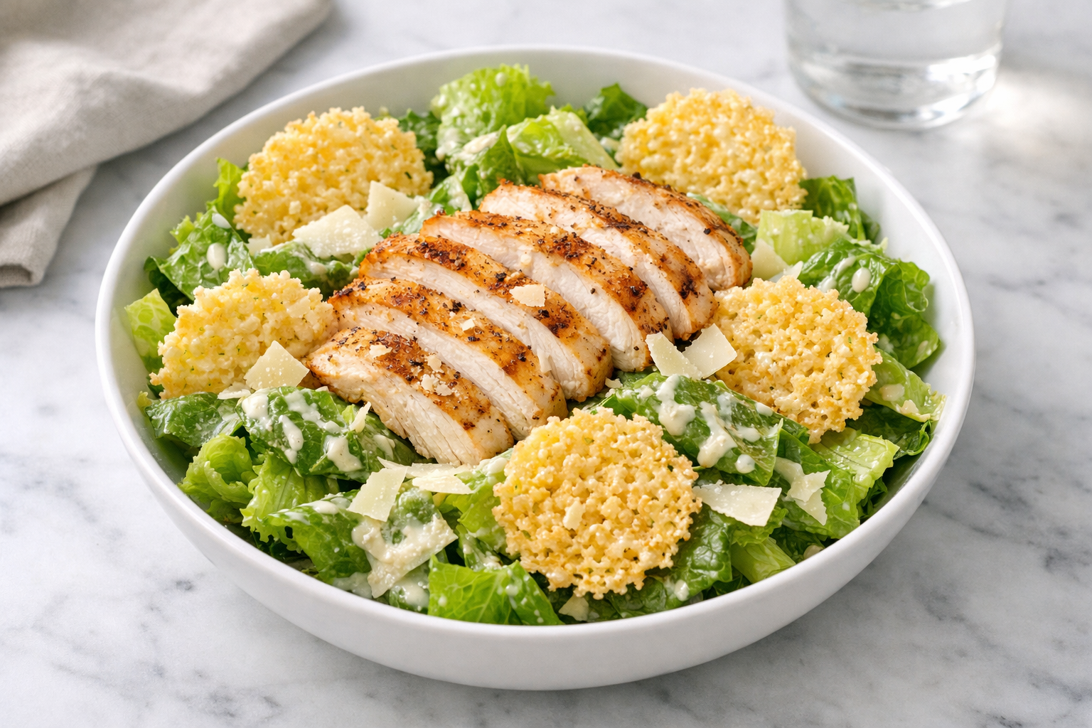 Salada Caesar com Frango Grelhado e Croutons de Parmesão